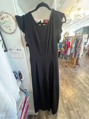 Black Flutter-Sleeve Wide-Leg Jumpsuit